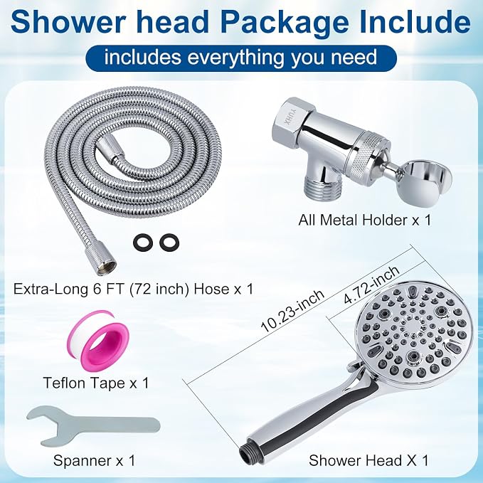 Shower Head with Handheld: Long Hose and Metal Holder, Water Saver Low Flow | All Metal Holder and Long Hose, Multi Mode Adjustment High Pressure Showerhead Sprayer