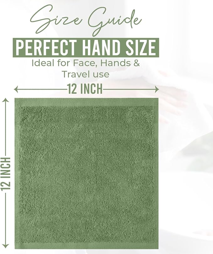 DAN RIVER 24 Pack Cotton Wash Cloths Set for Showering [12x12] Sage Green | Lighter Weight, Quick to Dry, Super Soft & Absorbent Face Towels, Hotel Quality, Perfect for Bathroom, Gym, Spa