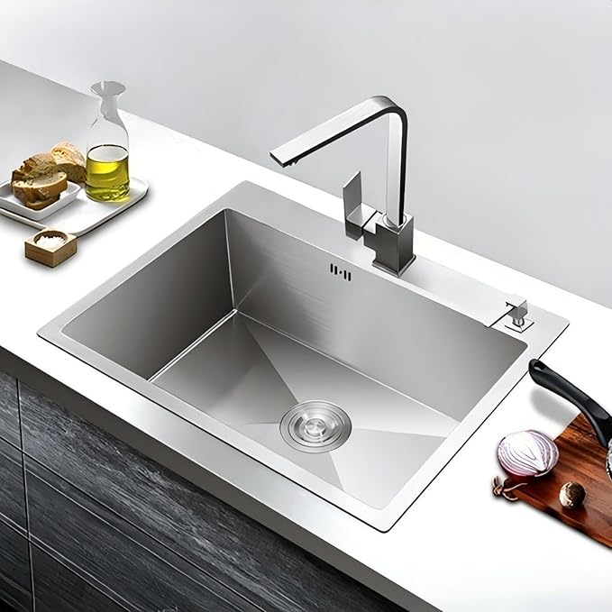 23.6 x 17.7 Inch Kitchen Sink Drop in, Stainless Steel Nano-Coating Kitchen Sinks, 8" Deep Single Bowl Sink with Basket & Drain Kit