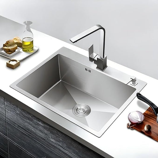 23.6 x 17.7 Inch Kitchen Sink Drop in, Stainless Steel Nano-Coating Kitchen Sinks, 8" Deep Single Bowl Sink with Basket & Drain Kit
