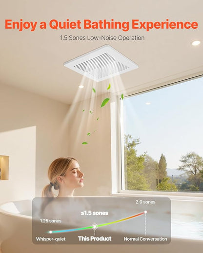 VEVOR Bathroom Exhaust Fan, 110 CFM Bathroom Vent, 1.5 Sones Low-Noise, Premium Motor Ceiling Fan, Standard 4-inch Duct Interface for Laundry Room, Storage Room, Home Ventilation, White
