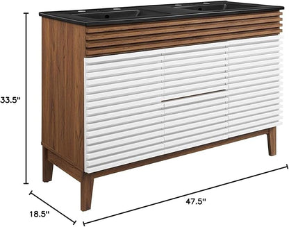 Modway Render 48" Double Bathroom Vanity in White Walnut Black