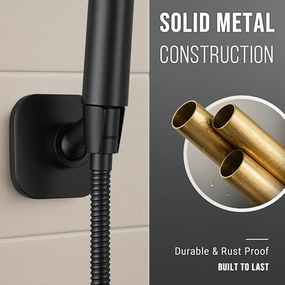 G-Promise Metal Handheld Shower Head Holder, No-Drill Install (Matte Black) | Adhesive or Drilled Installation, Wide Adjustment Range Fits All Family Heights, Firmly Secure Showerhead, Easy to Install