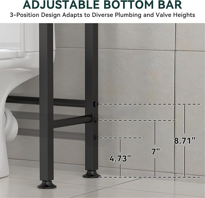 GloTika 4-Tier Over The Toilet Storage, Anti-Tilt, 69.3" H, Black Brown | Anti-Tilt Safety System, 150lb Capacity, Carbon Steel, Freestanding, Anti-Rust Coating, Paper Holder & 4 Hooks