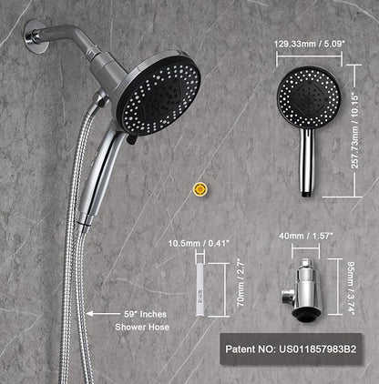 Filtered Magnetic Shower Head with Handheld Chrome | High Pressure 9Setting Handheld Shower Head,Magnetic Bracket,59 Inches Stainless Steel Shower Hose,Filter Element