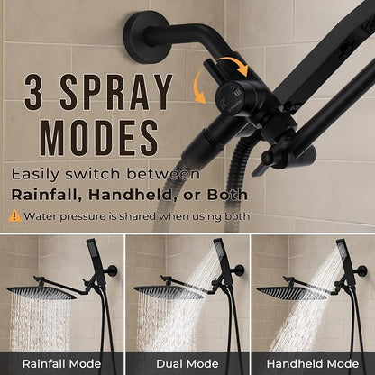 G-Promise All Metal 16" Rain Shower Head with Handheld for Bathroom Upgrade | All Metal, Built to Last, Easy Install, Adjustable Height & Angle for All Heights, Extra Long Hose, Modern Upgrade