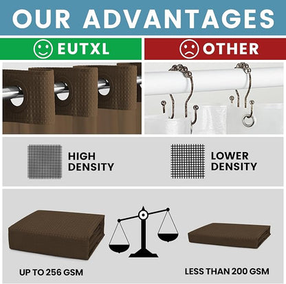 EUTXL Heavyweight No Hook Shower Curtain with Liner, Brown, 54x80 | Snap in Liner, Thick Waffle Fabric, Hotel Quality, Corner Magnets, Waterproof & Washable