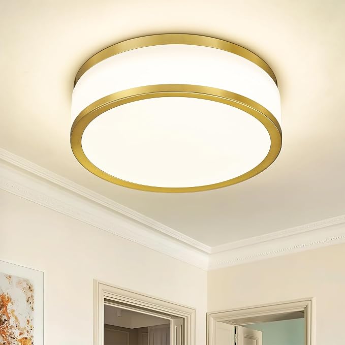 24W LED Flush Mount Ceiling Light, 15 inch 3CCT 3000K/4000K/5000K, Brushed Gold Close to Ceiling Light for Bathroom, Kitchen, Living Room, LMS-190