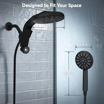 INAVAMZ High Pressure Rain Shower Head Combo with Magnetic Handheld Black | Dual Shower System with Rainfall Showerhead and 8-Spray Handheld, Magnetic Dock, Adjustable Angle, Power Jet for Cleaning