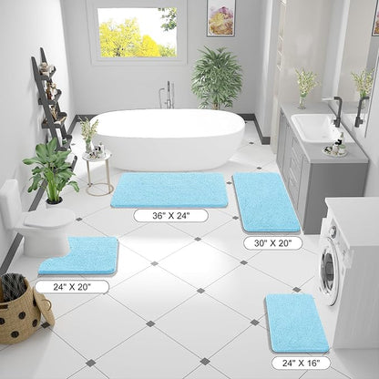 OLANLY Small Bathroom Rugs 24x16, Extra Soft Absorbent Chenille Bath Rugs | Sky Blue, Quick-Drying Rubber Backing, Machine Washable Bath Mat for Bathroom Floor, Tub and Shower, Home Decor Accessories