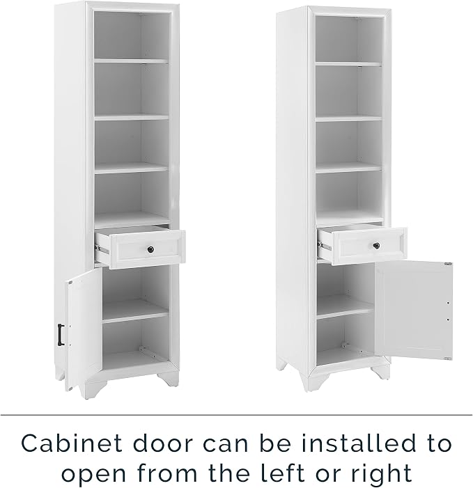 Crosley Furniture Tara Linen Storage Cabinet and Bathroom Organizer with a Drawer and Shelves, Vintage White