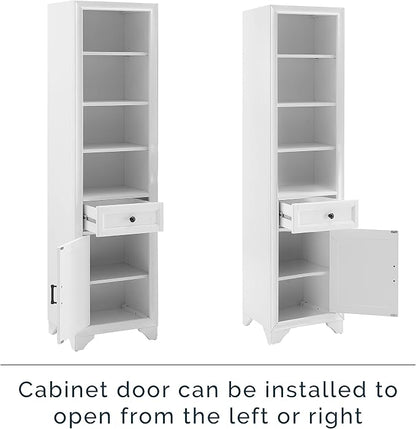 Crosley Furniture Tara Linen Storage Cabinet and Bathroom Organizer with a Drawer and Shelves, Vintage White