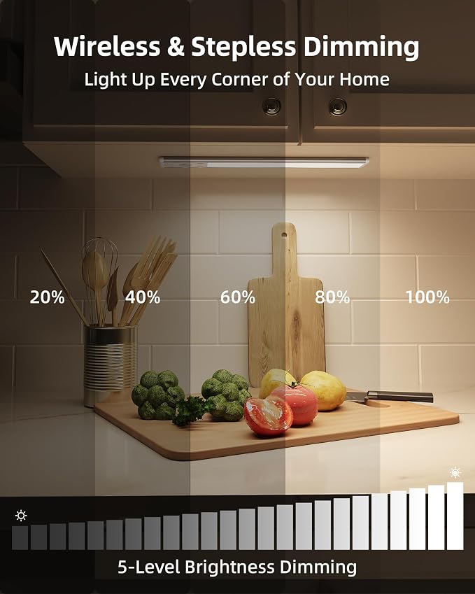 EZVALO Under Cabinet Lighting, 3500mAh Rechargeable Motion Sensor Light Indoor, 3 Color Temps, 5-Level Dimmable Magnetic Wireless Closet Lights for Kitchen, Pantry, Stairs (2 Pack)