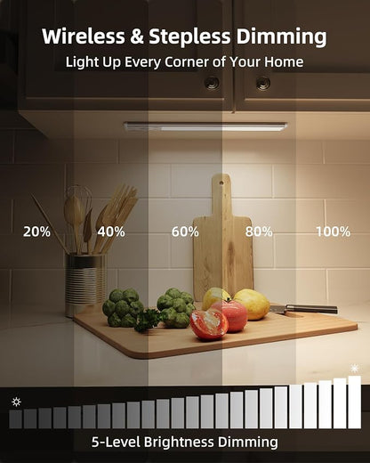 EZVALO Under Cabinet Lighting, 3500mAh Rechargeable Motion Sensor Light Indoor, 3 Color Temps, 5-Level Dimmable Magnetic Wireless Closet Lights for Kitchen, Pantry, Stairs (2 Pack)