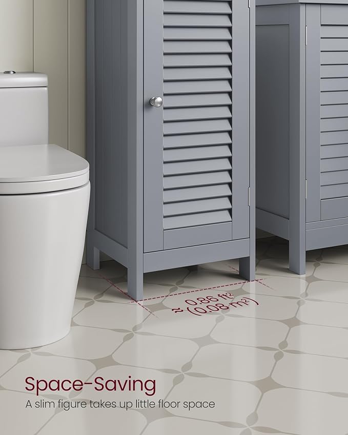 VASAGLE Storage Cabinet, Small Slim Floor Cabinet with Drawer and Shutter Door, for Living Room, Bathroom, 11.8 x 12.6 x 34.3 Inches, Dove Gray UBBC043G02