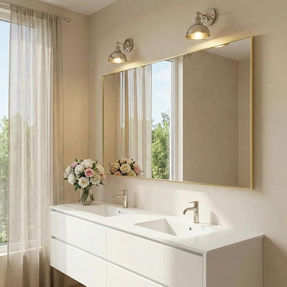 60"x30" Satin Gold Wide Bathroom Wall Mirror for Double Vanity | Wide Double Vanity Mirror, Slim Metal Frame, Long Console or Buffet Use, Vertical/Horizontal Mount, Tempered Glass