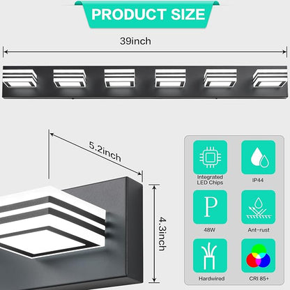 SOLFART Modern Black Vanity Lights Fixtures: 6 Lights Acrylic LED Matte Black Vanity Lights for Bathroom 39inch