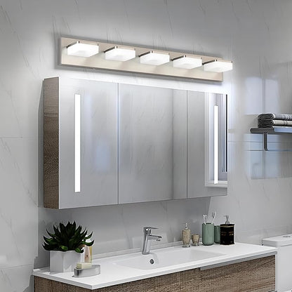 Brushed Nickel Vanity Lights for Bathroom 5 Light Vanity Lighting Fixtures for Mirror 32" Adjustable 5500K Modern LED Vanity Light Over Mirror, Bath Wall Lighting Fixtures