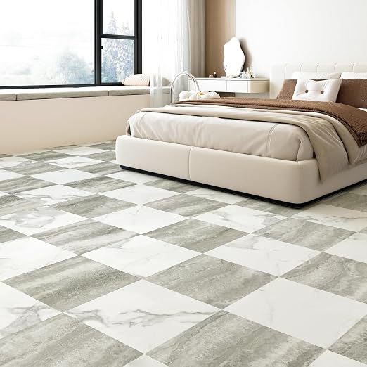 Art3d 30-Pack Peel and Stick Vinyl Floor Tiles, White & Beige Marble | 15 Tiles per Color, 12" x 12" Single Tile, Anti-Slip, Waterproof, Ideal for Kitchen, Bathroom, Living Room, Bedroom