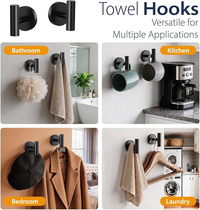 5-Piece Matte Black Bathroom Towel Bar Set,24" Bathroom Hardware Kit | Total 26 Inch Towel Racks for Bathroom Wall Mounted,SUS304 Stainless Steel Towel Bar for Bathroom, Kitchen, Laundry