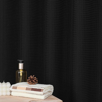 Black 256GSM Waffle Weave Shower Curtain, 72"x84" | Extra Long with Weighted Hem & Rustproof Grommets-Water-Repellent Polyester, Hotel Spa Style for Bathroom,RV,Apartment