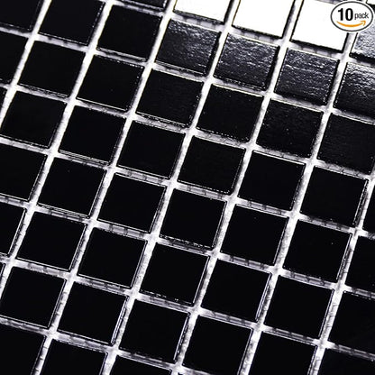 11.5 sq.ft Black Glass Mosaic Tile for Bathroom, Swimming Pool, Backsplash | Waterproof Wall & Floor Tile. Heat & frost resistant outdoors. Mesh-mounted easy install. Use any grout. Easy clean. 10pcs.