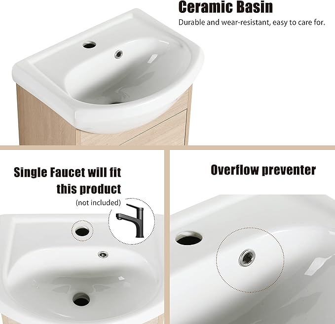 18" Bathroom Vanity with Sink, 18 Inch Freestanding Vanity with Soft-Closing Door for Small Space, Modern Single Sink Bathroom Vanity Combo,Brown Floor Standing Cabinet Set (BN-022)