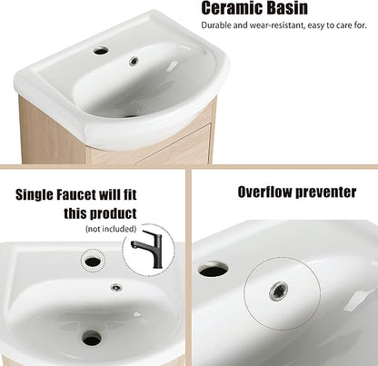 18" Bathroom Vanity with Sink, 18 Inch Freestanding Vanity with Soft-Closing Door for Small Space, Modern Single Sink Bathroom Vanity Combo,Brown Floor Standing Cabinet Set (BN-022)