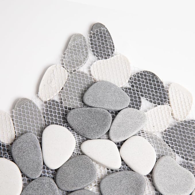 Grey Pebble Bathroom Shower Tile 12x12 in Pebble Mosaic Floor 5 SqFt | Slip-resistant Pebble Floor Tile for Bathroom, Shower, Kitchen Walls & Outdoor Areas, Mesh-Backed Easy to Install