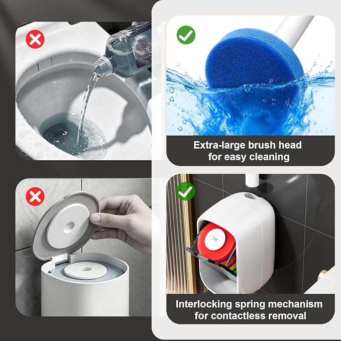 MOPUP Disposable Toilet Brush Set, 35 Refills | Wall Mounted Holder with Storage Caddy, Pre-Loaded Cleaner Heads, No Drip/Mess, Space-Saving for Daily Bathroom Cleaning