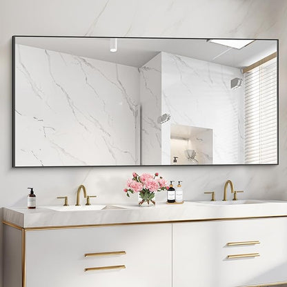 36x72inch Bathroom Mirror, Black Rectangle Mirror with Thin Metal Frame, Large Rectangular Wall Mirrors for Bathroom, Living Roomm, Hair Salon, Big Farmehouse Mirror Hang Horizontal/Vertical