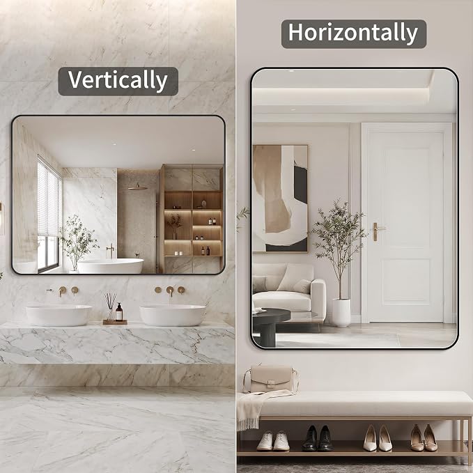 Bathroom Mirror 40"x50" Matte Black Rectangle Bathroom Wall Mirror for Over Sink, Modern Large Vanity Mirror, HD Tempered Glass, Anti-Rust Aluminum Alloy Frame, for Living Room, Bedroom, Entryway