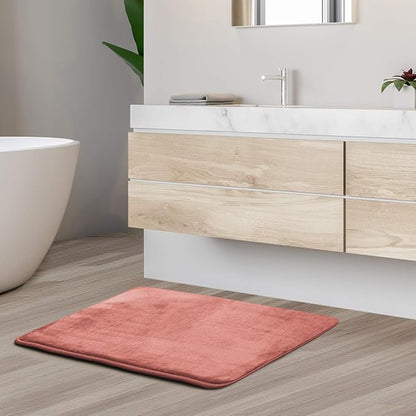 Clara Clark Bathroom Rugs, Velvet Memory Foam Bath Mat, Non-Slip, Machine Washable Bath Rugs - Dries Quickly, Ultra Soft Plush Bath Mats for Bathroom, 17 x 24, Misty Rose