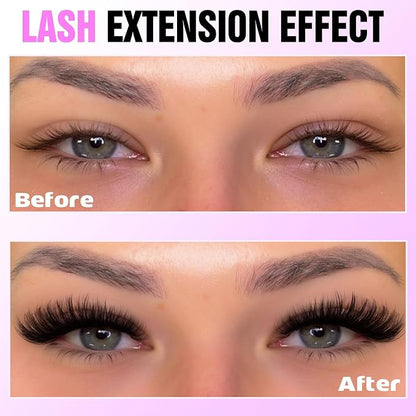Lash Extension Kit DIY 280pcs Individual Lash Clusters Kit 50D 9-16mm Cluster Eyelash Extensions Kit with Lash Bond and Seal, Lash Tweezers for Self Application (50D, 0.07D, 9-16mm, Kit)