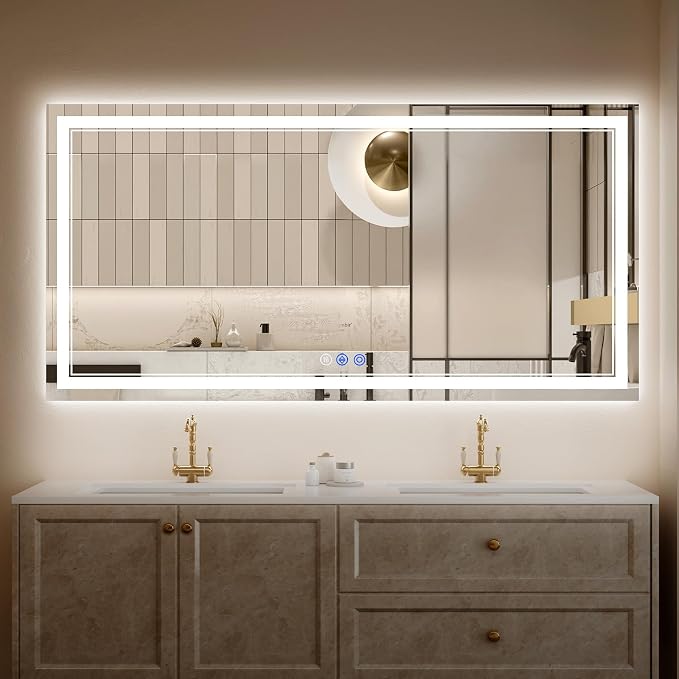 36"x72" LED Bathroom Mirror with Lights, Anti-Fog, Backlit + Front Lit, Dimmable, Led Vanity Mirror for Wall, Lighted Bathroom Mirror, 3 Colors, Shatter-Proof Tempered Glass
