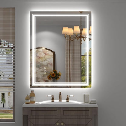 28x36 LED Lighted Mirror for Bathroom Wall | Dimmable, Backlit and Front Lighted Mirror, Anti-Fog, Shatterproof, Memory, ETL Listed (Horizontal/Vertical)