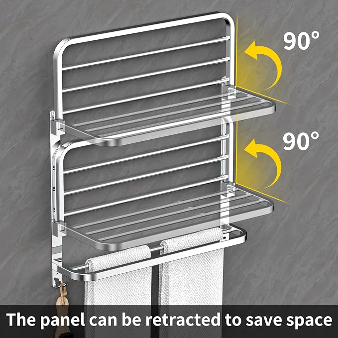 CAXIMSY 22.8Inch Towel Rack for Bathroom and Lavatory Towel Hanger with Wall Mount Towel Bars 304 Stainless Steel No Drill (Collapsible Towel Rack)