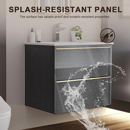 Floating Bathroom Vanity with Sink Wall Mounted Cabinet with 2 Soft-Close Drawers, Moisture-Resistant MDF,Large Storage for Small Space (Gray 30")