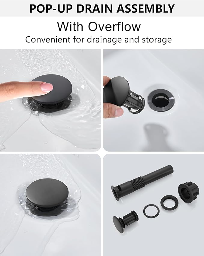 Midanya Bathroom Faucet with Waterfall Spout, Single Hole or 3-Hole Deck Mount, 304 Stainless Steel Sink Faucet with Pop-Up Drain, RV Vanity Compatible,Brushed Gold Spout/Matte Black