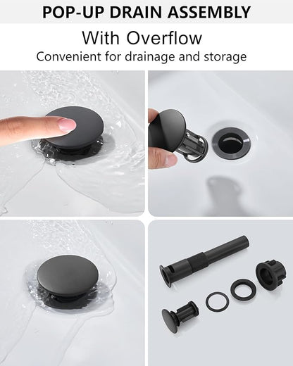 Midanya Bathroom Faucet with Waterfall Spout, Single Hole or 3-Hole Deck Mount, 304 Stainless Steel Sink Faucet with Pop-Up Drain, RV Vanity Compatible,Brushed Nickel Spout/Matte Black