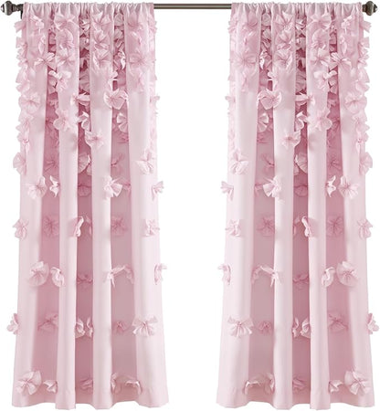 Lush Decor Riley Light Filtering Window Curtain Panel, Single 54" W x 63" L, Lilac - Cute Purple Curtains for Bedroom - Bow Decor - Coquette Curtains for Windows