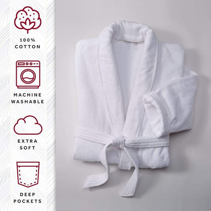 Marriott Terry Velour Bathrobe - Luxury 100% Cotton Hotel Spa Robe - Plush, Absorbent, Machine Washable - Shawl Collar, One Size
