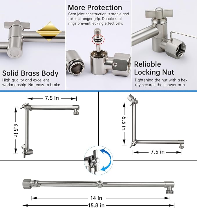 G-Promise All Metal 14 Inches Rainfall Shower Head with Handheld Combo | All Metal, Built to Last, Easy Install, Adjustable Height & Angle for All Heights, Extra Long Hose, Modern Upgrade