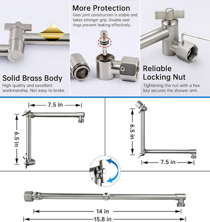 G-Promise All Metal 14 Inches Rainfall Shower Head with Handheld Combo | All Metal, Built to Last, Easy Install, Adjustable Height & Angle for All Heights, Extra Long Hose, Modern Upgrade