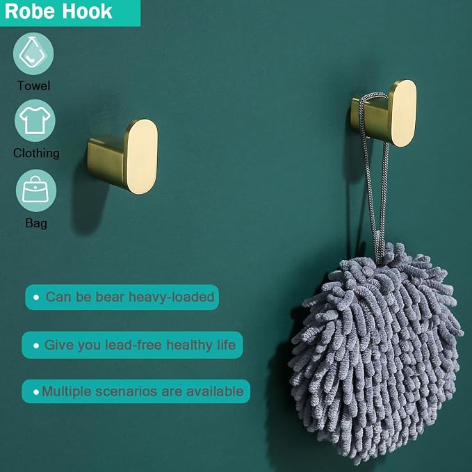Brushed Gold Bathroom Hardware Set 4 Pieces,18 Inch Stainless Steel Towel Rack Kit,Towel Rod Coat Hook and Toilet Paper Holder Wall Mounted Bathroom Towel Bar Set