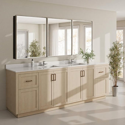 Pre-Assembled Surface or Recessed Medicine Cabinet Mirror-72x30 Brushed Nickel Bathroom Medicine Cabinet with Mirror & Rustproof Aluminum Frame, Beveled Bathroom Vanity Mirror with Storage