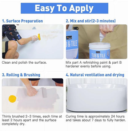 DWIL Tub Paint, Tub and Tile Refinishing Kit 33oz with Tools and 2 Grout Pen, Black Bathtub Paint Water Based &Low Odor, Easy to Use Sink for Bathroom Kitchen, Semi-Gloss Black, 50-55sq.ft