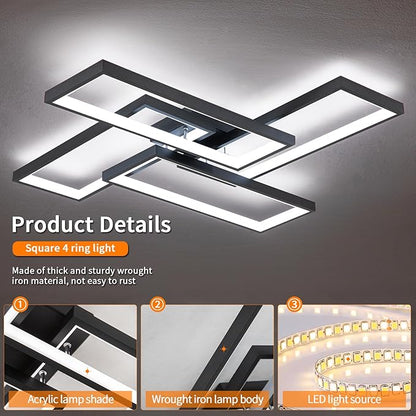 Modern LED Ceiling Lights for Bedroom 26" Dimmable Square Ceiling Lights for Living Room with Remote Control Black Bedroom Light Fixture for Kitchen,Bathroom,Balcony
