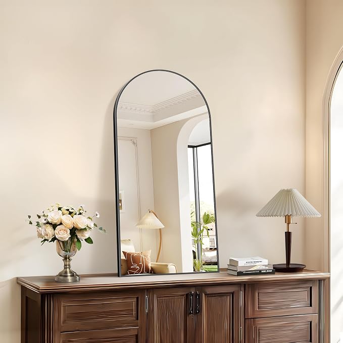 COFENY Arched Mirror, 18’’x36’’ Black Arch Mirror for Bathroom, Arched Bathroom Mirror with Frame, Modern Wall Mounted Mirror for Over Sink Mantle Bedroom Vanity Living Room Entryway