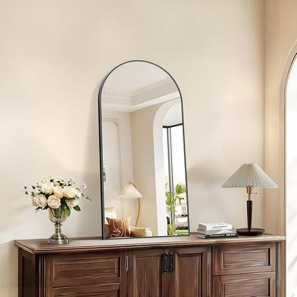 COFENY Arched Mirror, 18’’x36’’ Black Arch Mirror for Bathroom, Arched Bathroom Mirror with Frame, Modern Wall Mounted Mirror for Over Sink Mantle Bedroom Vanity Living Room Entryway
